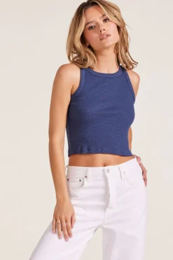 Tanks*bobi Los Angeles CROP RIB TANK PACIFIC BLUE