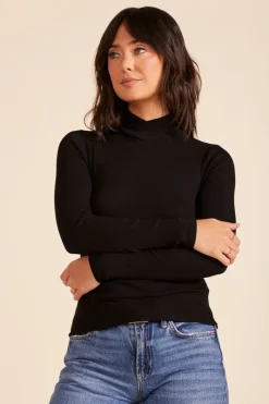 Tops*bobi Los Angeles CROSS FRONT TURTLENECK BLACK
