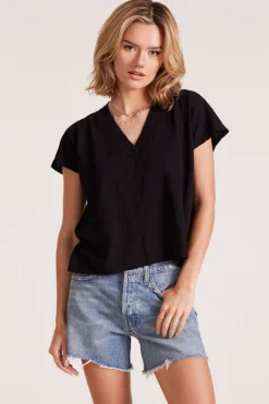 Tops*bobi Los Angeles DOLMAN VNECK TEE BLACK