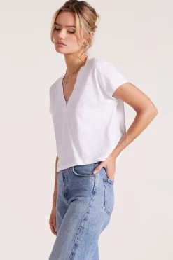 Tops*bobi Los Angeles DOLMAN VNECK TEE WHITE