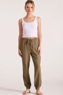 Bottoms*bobi Los Angeles DRAWSTRING POCKET JOGGER PESTO