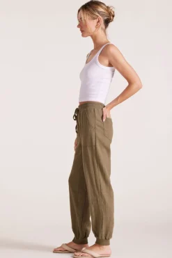 Bottoms*bobi Los Angeles DRAWSTRING POCKET JOGGER PESTO