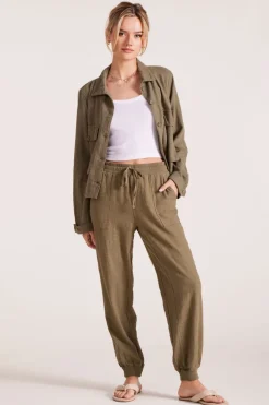 Bottoms*bobi Los Angeles DRAWSTRING POCKET JOGGER PESTO