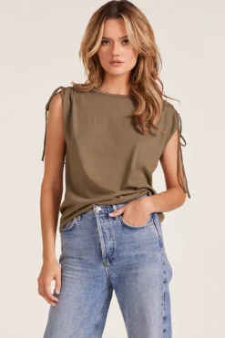 Tanks|Tops*bobi Los Angeles DRAWSTRING SLEEVE TEE PESTO
