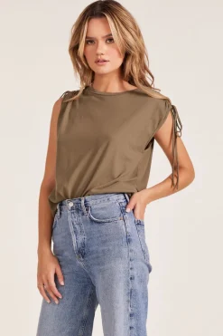Tanks|Tops*bobi Los Angeles DRAWSTRING SLEEVE TEE PESTO