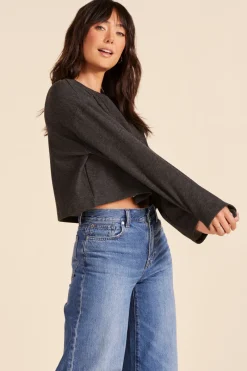 Tops*bobi Los Angeles DROP SHOULDER PULLOVER TOP BLACK