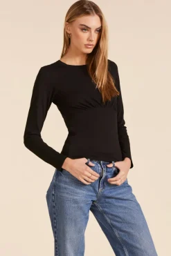 Tops*bobi Los Angeles EMPIRE SEAM DETAIL LONG SLEEVE TEE BLACK