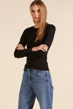 Tops*bobi Los Angeles EMPIRE SEAM DETAIL LONG SLEEVE TEE BLACK