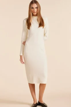 Dresses*bobi Los Angeles FITTED LONG SLEEVE MIDI DRESS MACADAMIA