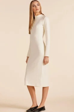 Dresses*bobi Los Angeles FITTED LONG SLEEVE MIDI DRESS MACADAMIA
