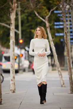 Dresses*bobi Los Angeles FITTED LONG SLEEVE MIDI DRESS MACADAMIA