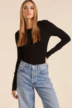 Tops*bobi Los Angeles FITTED THERMAL CREWNECK BLACK