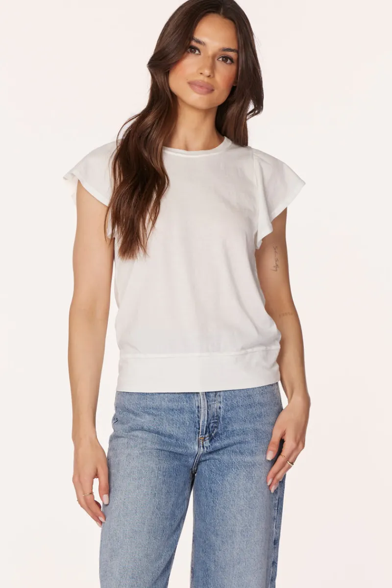 Tops*bobi Los Angeles FLUTTER SLEEVE CREWNECK TEE CREAM