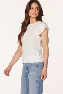 Tops*bobi Los Angeles FLUTTER SLEEVE CREWNECK TEE CREAM