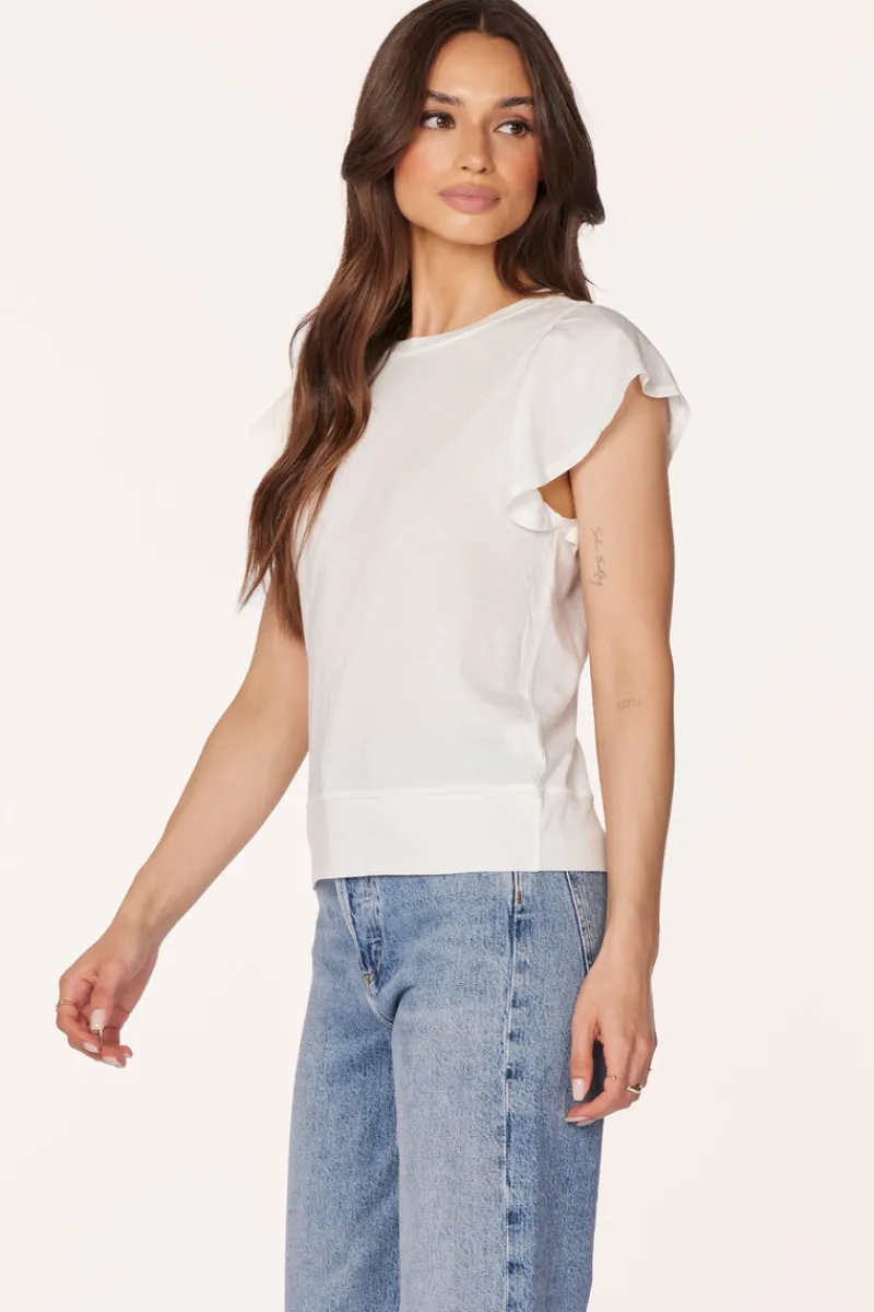 Tops*bobi Los Angeles FLUTTER SLEEVE CREWNECK TEE CREAM