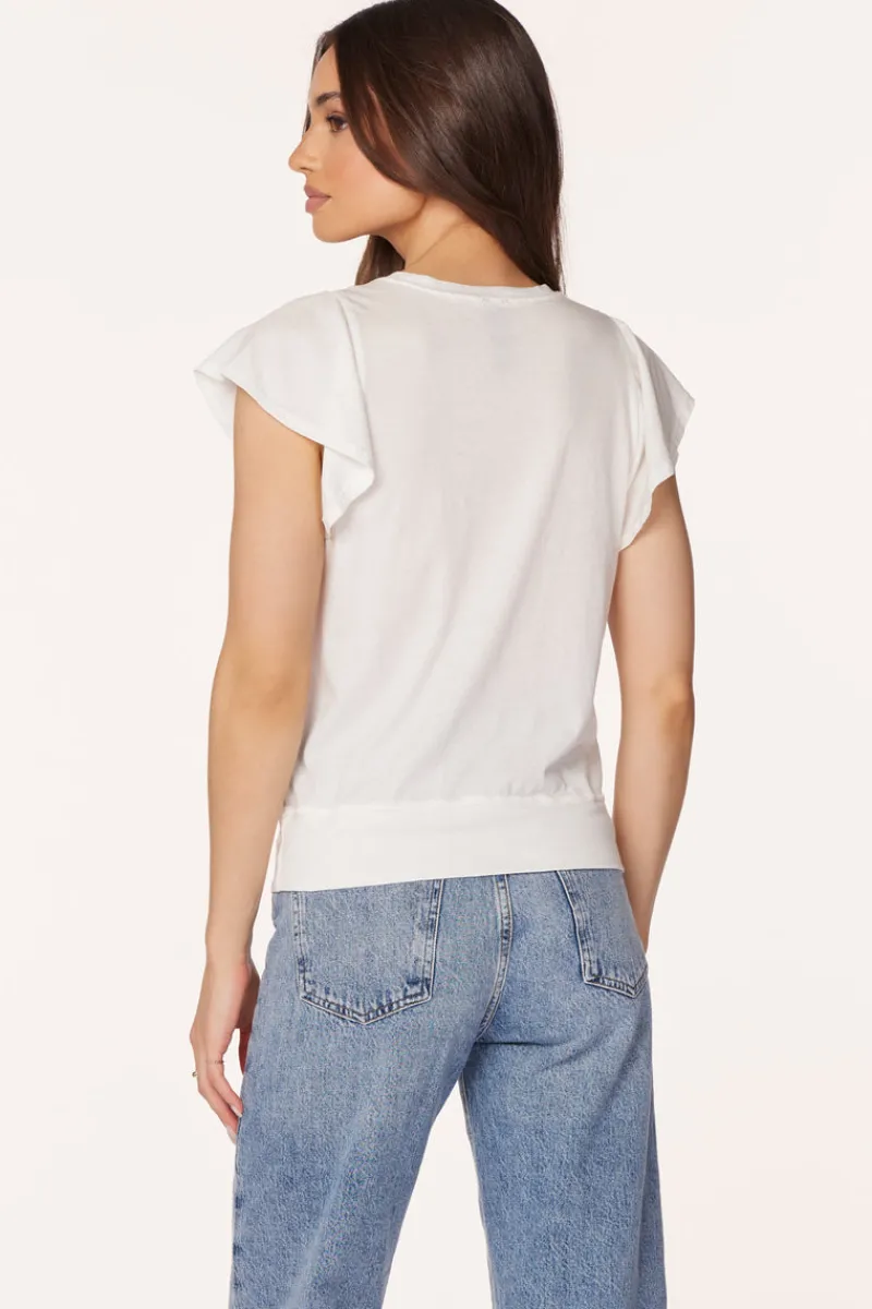 Tops*bobi Los Angeles FLUTTER SLEEVE CREWNECK TEE CREAM