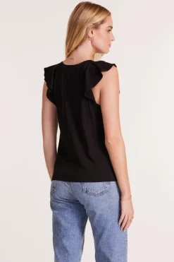 Tops*bobi Los Angeles FLUTTER SLEEVE RAGLAN V-NECK TEE BLACK