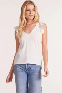 Tops*bobi Los Angeles FLUTTER SLEEVE RAGLAN V-NECK TEE MACADAMIA