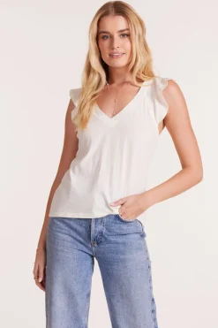 Tops*bobi Los Angeles FLUTTER SLEEVE RAGLAN V-NECK TEE MACADAMIA