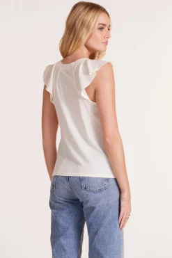 Tops*bobi Los Angeles FLUTTER SLEEVE RAGLAN V-NECK TEE MACADAMIA