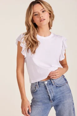 Tops*bobi Los Angeles FLUTTER SLEEVE TEE WHITE