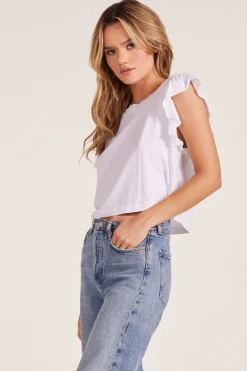 Tops*bobi Los Angeles FLUTTER SLEEVE TEE WHITE
