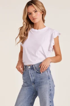 Tops*bobi Los Angeles FLUTTER SLEEVE TEE WHITE