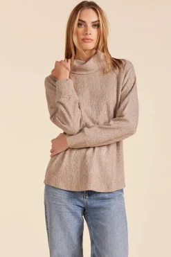 Sweaters|Tops*bobi Los Angeles FUNNEL NECK TOP TAN