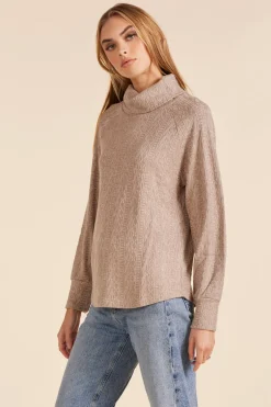 Sweaters|Tops*bobi Los Angeles FUNNEL NECK TOP TAN