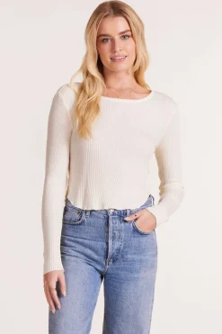 Tops*bobi Los Angeles LONG SLEEVE CREWNECK CURVE HEM TEE MACADAMIA