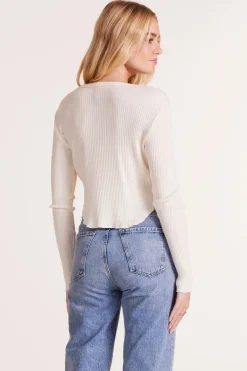 Tops*bobi Los Angeles LONG SLEEVE CREWNECK CURVE HEM TEE MACADAMIA