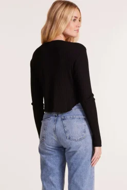 Tops*bobi Los Angeles LONG SLEEVE CREWNECK CURVE HEM TEE BLACK