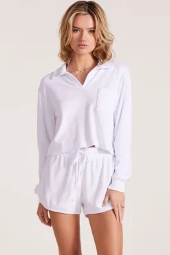 Tops*bobi Los Angeles LONG SLEEVE CROP POLO TEE WHITE