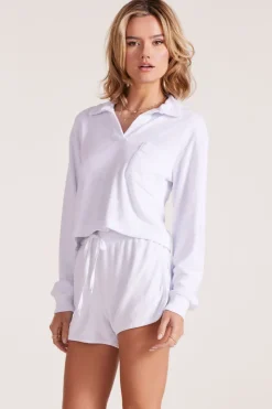 Tops*bobi Los Angeles LONG SLEEVE CROP POLO TEE WHITE