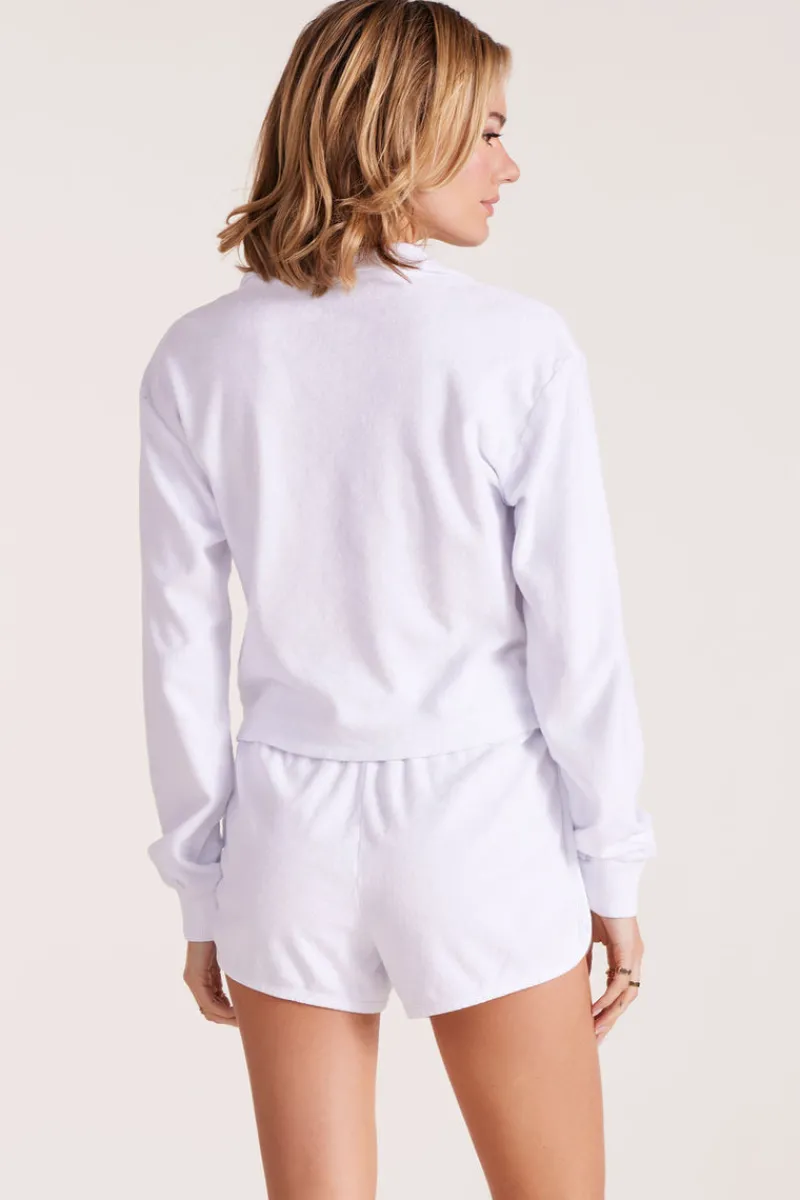 Tops*bobi Los Angeles LONG SLEEVE CROP POLO TEE WHITE