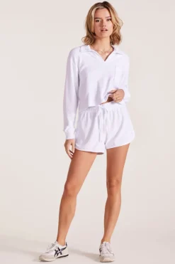 Tops*bobi Los Angeles LONG SLEEVE CROP POLO TEE WHITE