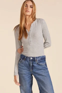 Tops*bobi Los Angeles LONG SLEEVE FITTED HENLEY HEATHER GREY