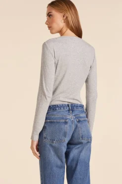 Tops*bobi Los Angeles LONG SLEEVE FITTED HENLEY HEATHER GREY