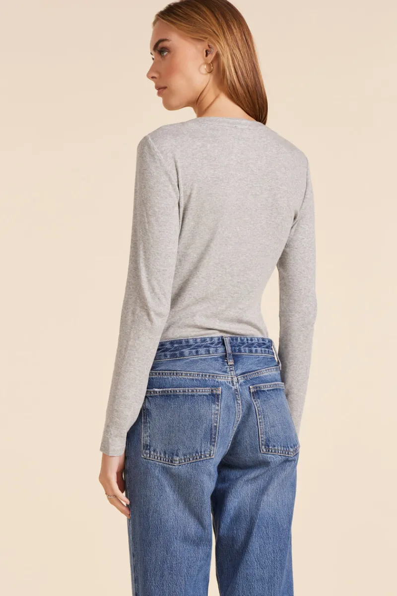 Tops*bobi Los Angeles LONG SLEEVE FITTED HENLEY HEATHER GREY