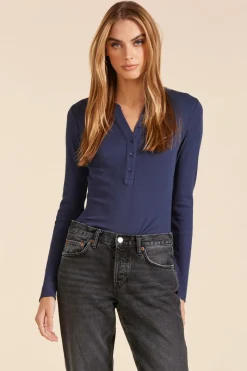 Tops*bobi Los Angeles LONG SLEEVE FITTED HENLEY SEASIDE