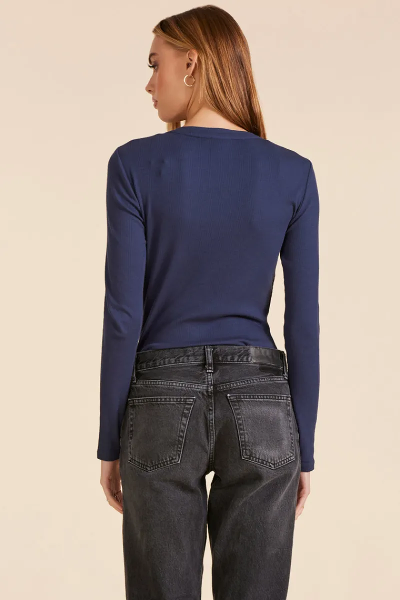 Tops*bobi Los Angeles LONG SLEEVE FITTED HENLEY SEASIDE