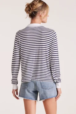 Tops*bobi Los Angeles LONG SLEEVE POLO TEE NAVY STRIPE