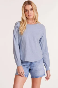 Tops*bobi Los Angeles LONG SLEEVE RAGLAN SEAM DETAIL CURVE HEM TEE WATER