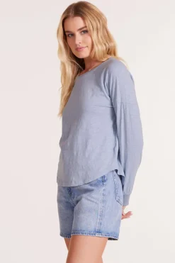 Tops*bobi Los Angeles LONG SLEEVE RAGLAN SEAM DETAIL CURVE HEM TEE WATER