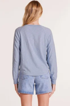 Tops*bobi Los Angeles LONG SLEEVE RAGLAN SEAM DETAIL CURVE HEM TEE WATER
