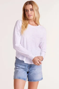 Tops*bobi Los Angeles LONG SLEEVE RAGLAN SEAM DETAIL CURVE HEM TEE WHITE