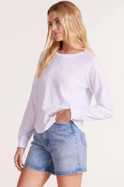 Tops*bobi Los Angeles LONG SLEEVE RAGLAN SEAM DETAIL CURVE HEM TEE WHITE