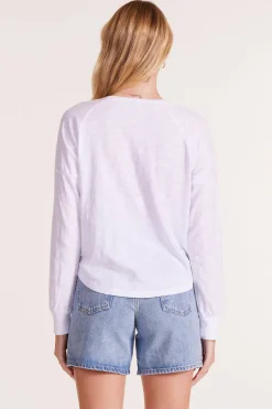 Tops*bobi Los Angeles LONG SLEEVE RAGLAN SEAM DETAIL CURVE HEM TEE WHITE