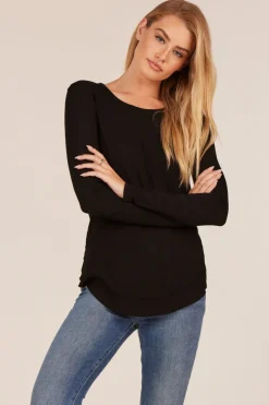 Tops*bobi Los Angeles Long Sleeve Round Hem Tee Black