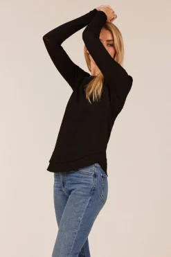 Tops*bobi Los Angeles Long Sleeve Round Hem Tee Black